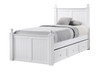 Beatrice White Twin Size Kids Bed shown with Optional Twin Storage Trundle