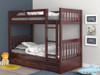Ferguson Brown Cherry Twin over Twin Bunk Beds shown with Optional Storage Drawers Right Angled View Room