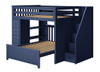 Baldwin Blue Full Size Loft Bed with Stairs shown with Optional Bottom Full Size Bed