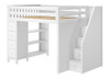 Chelsea White Full Size Loft Bed with Stairs Right Side Angled View