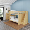 Fremont Natural Queen Bunk Beds with Stairs Angled View Room