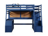 Emmett Blue Twin Loft Bed with Stairs and Desk Front View