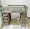 Kivik Sand Twin Loft Bed with Desk and Storage Front View Drawers Open Room