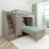 Kivik Sand Twin Size Storage Loft Bed with Stairs shown with Optional Bottom Twin Size Bed Angled View Room