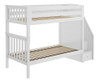 Anaya White Twin Bunk Beds with Stairs Left Side Angled View