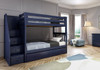 Braxton Blue Twin Bunk Beds with Stairs shown with Optional Twin Storage Trundle Room