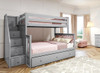Rylan Gray Twin over Full Bunk Bed with Stairs shown with Optional Twin Storage Trundle Room