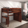 Irving Chestnut Full Size Loft Bed with Stairs and Desk Left Angled View Room