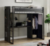 Shipping Container Gray Loft Bed with Desk and Storage Desk Wardrobe Open Room