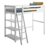 Wilde White Twin Loft Bed Shelves and Ladder on Left Angled View