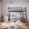 Grandview Gray Twin Loft Bed with Desk Desk on Left Outside Front View Room