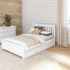 Crystal White Queen Bed Right Angled View shown with Optional Set of 2 Storage Drawers Room