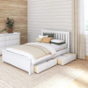 Crystal White Queen Bed Right Angled View shown with Optional Set of 2 Storage Drawers Open Room