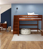 Hayes Chestnut Queen Loft Bed with Stairs Front View Room