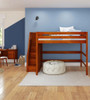Hayes Chestnut Queen Loft Bed with Stairs Front View Room