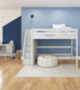 Hayes White Queen Loft Bed with Stairs Front View Room