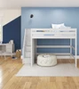 Hayes White Queen Loft Bed with Stairs Front View Room