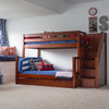 Upton Chestnut Twin over Full Bunk Bed with Stairs shown with Optional Twin Size Storage Trundle Room