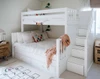Sheridan White Twin over Full Bunk Bed with Stairs shown with Optional Set of 2 Under Bed Storage Drawers