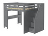 Rylan Gray Full Size Loft Bed with Desk Right Side Angled View Stairs on Right