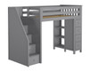 Almere Gray Twin Loft Bed with Stairs Left Side Angled View