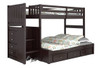 Huntington Espresso Twin over Full Bunk Beds with Stairs shown with Optional Set of 3 Under Bed Storage Drawers