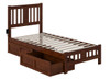 Kani Walnut Twin Platform Bed Frame shown with Optional Set of 2 Storage Drawers Open