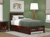 Kani Walnut Twin Platform Bed Frame shown with Optional Twin Size Trundle Closed Room