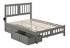 Elba Gray Full Size Platform Bed Frame shown with Optional Set of 2 Storage Drawers Open