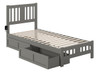 Elba Gray Twin XL Platform Bed Frame shown with Optional Set of 2 Storage Drawers Open