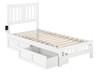 Dodie White Twin Platform Bed Frame shown with Optional Set of 2 Storage Drawers Open