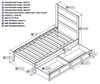 Nico Walnut Twin Bed Frame with Headboard with Optional Set of 2 Storage Drawers Dimensions