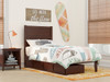 Nico Walnut Twin Bed Frame with Headboard shown with Optional Set of 2 Storage Drawers Closed Room