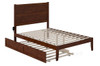 Nico Walnut Full Size Bed Frame with Headboard shown with Optional Twin Size Trundle Open