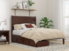 Nico Walnut Full Size Bed Frame with Headboard shown with Optional Set of 2 Storage Drawers Closed Room