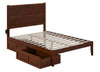 Nico Walnut Full Size Bed Frame with Headboard shown with Optional Set of 2 Storage Drawers Open