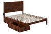 Nico Walnut Queen Size Bed Frame with Headboard shown with Optional Set of 2 Storage Drawers Open