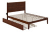 Nico Walnut Queen Size Bed Frame with Headboard shown with Optional Twin XL Trundle Open