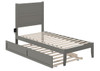 Orio Gray Twin Bed Frame with Headboard shown with Optional Twin Size Trundle Open