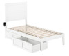 Suna White Twin Bed Frame with Headboard shown with Optional Set of 2 Storage Drawers Open