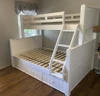 Beatrice White Twin over Queen Bunk Bed shown with Optional XL Storage Trundle Customer Photo