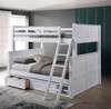 Beatrice White Full over Queen Bunk Bed shown with Optional Set of 2 Underbed Storage Drawers with Cubby Room