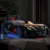 Roadway Black Race Car Bed Angled View with Headlights and LED Lights On