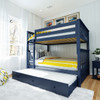 Braxton Blue Bunk Bed Full over Full shown with Optional Twin Storage Trundle Open Room