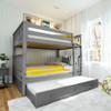 Rylan Gray Full over Full Bunk Beds shown with Optional Twin Storage Trundle Open Angled View Room