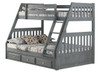 Mercer Chimney Gray Twin over Full Bunk Beds shown with Optional Set of 3 Under Bed Storage Drawers