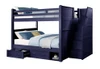Bellamy Queen Bunk Bed with Stairs shown with Optional Set of 2 Storage Drawers with Cubby in Blue Finish