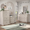 Helena Antique White 1 Drawer Nightstand shown with 4 Drawer Chest, 6 Drawer Dresser and Tall Mirror Room