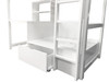 Arden White Loft Bed with Desk Pull Out Drawers on Casters Detail