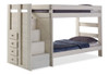 Melody Antique White Twin Bunk Bed with Steps-Recessed Pulls